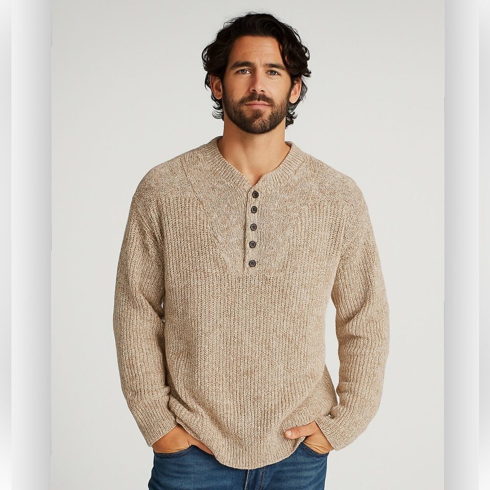 Vintage Eddie Bauer Men’s Chunky Knit 100% Cotton Sweater in Cream XL Fisherman